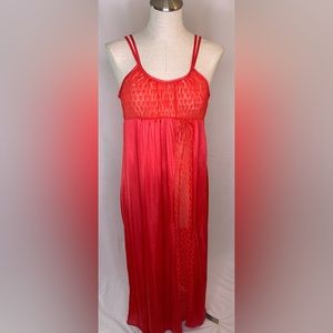 Vintage undercover wear full sweep nightgown red sheer lace maxi nightie medium